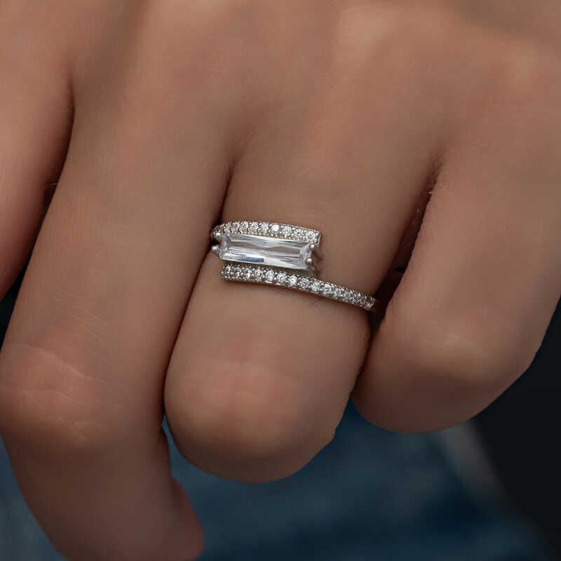 Silver Baguette Stone Women's Ring