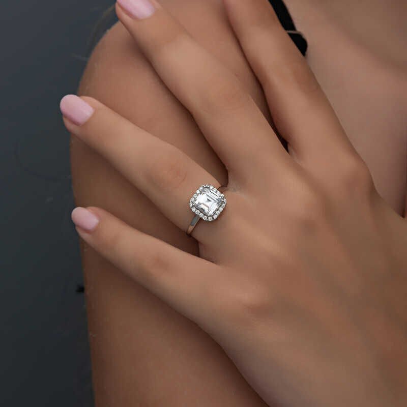 Silver Baguette Stone Women's Ring