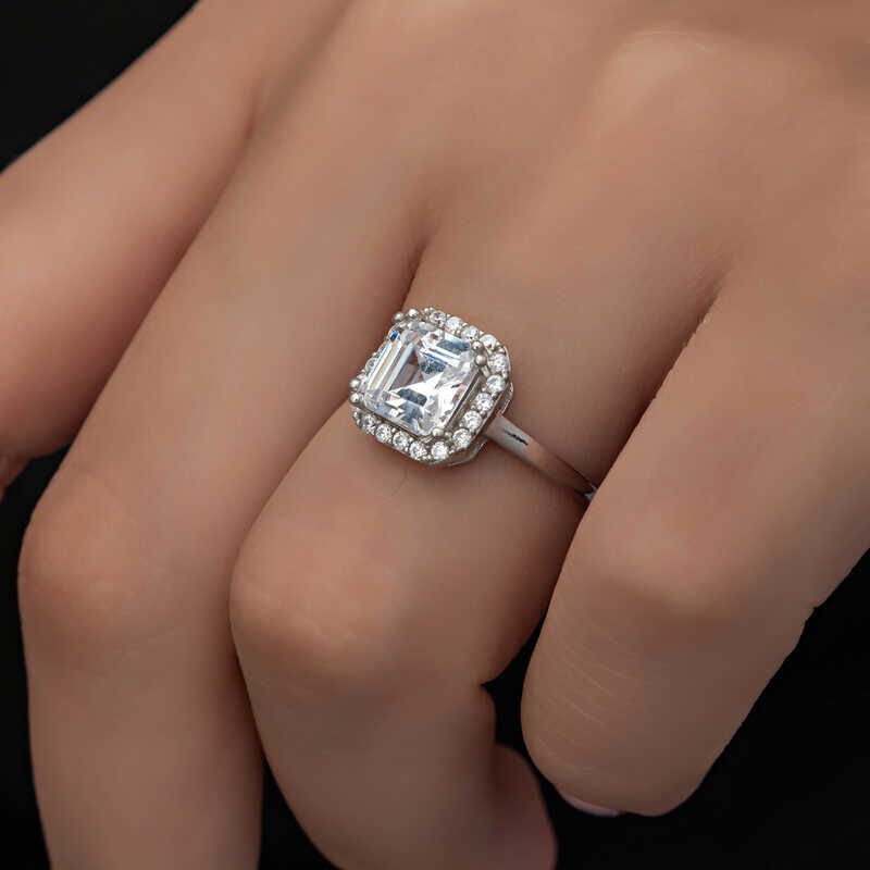Silver Baguette Stone Women's Ring