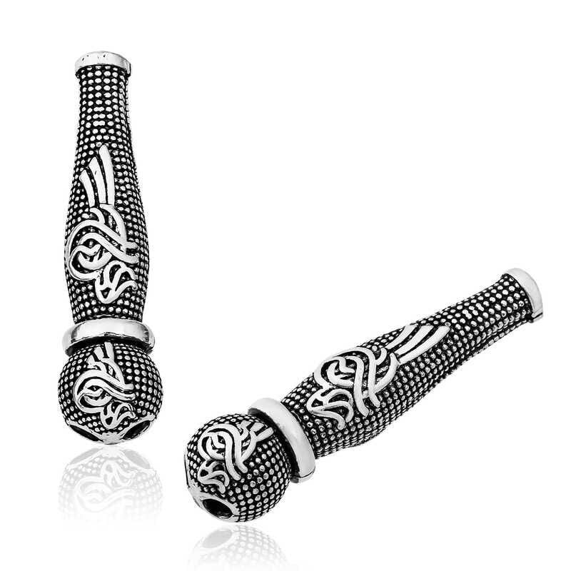 Silver Dot Embroidered Tughra Motif Prayer Beads Imamesi
