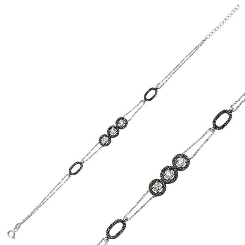 Pulsera de plata de tres piedras para mujer