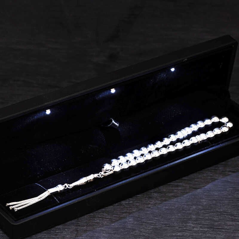 Silver Illuminated Round Plain Prayer Beads with Box