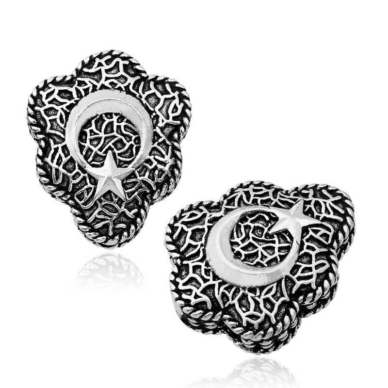 Silver Embroidered Crescent Star Prayer Beads
