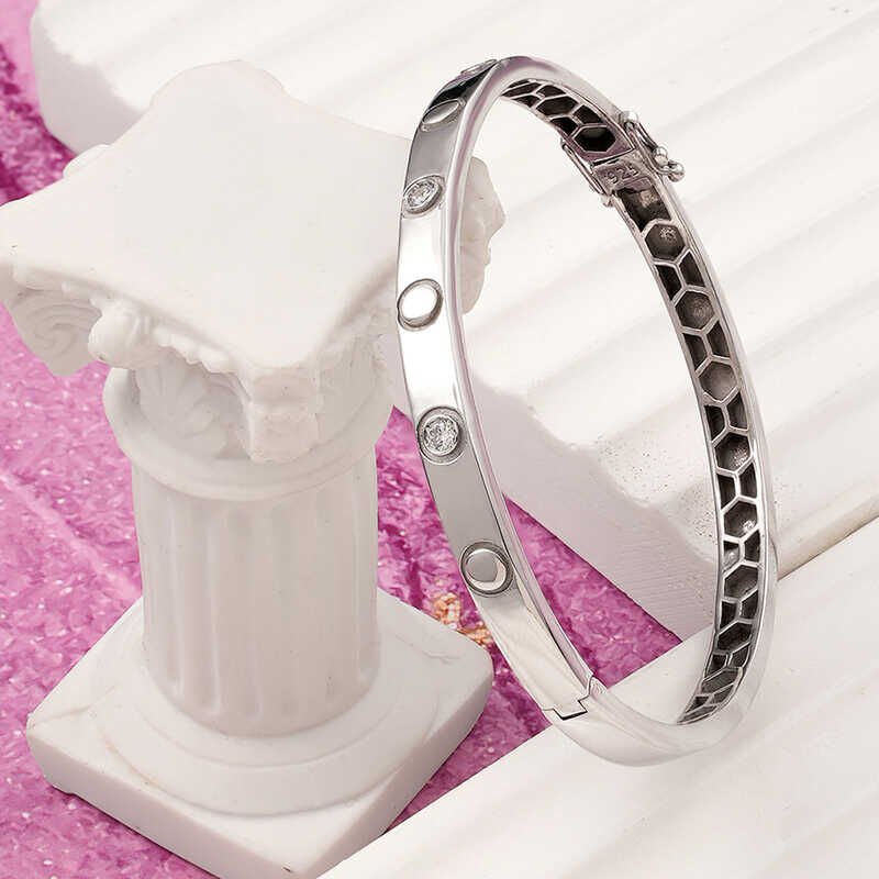 Silver Stone Screw Women's Bracelet