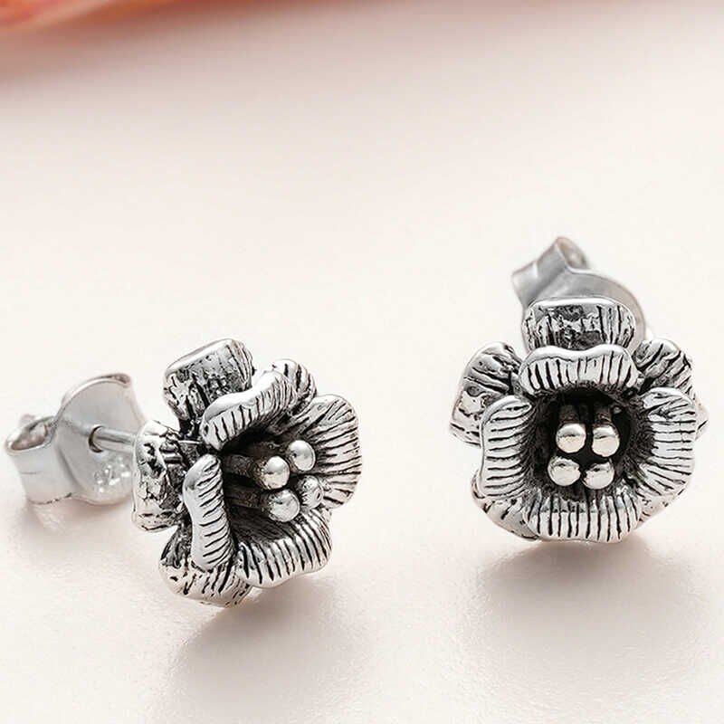 Silver Studded Rose Women's Earrings